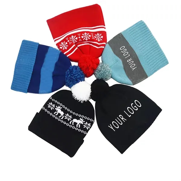 Jacquard Knit Beanie With Pom - Jacquard Knit Beanie With Pom - Image 0 of 2