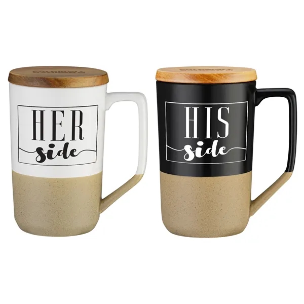 15 oz. Two Tone Ceramic Mug with wood Lid - 15 oz. Two Tone Ceramic Mug with wood Lid - Image 0 of 4