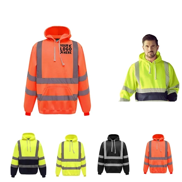 Hi-Vis Hooded Pullover Sweatshirt ANSI Class 3 Safety Hoody - Hi-Vis Hooded Pullover Sweatshirt ANSI Class 3 Safety Hoody - Image 0 of 4