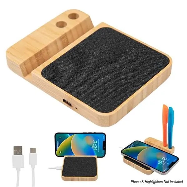 Bamboo Wireless Charger With Pen Holder And Phone Stand - Bamboo Wireless Charger With Pen Holder And Phone Stand - Image 0 of 4