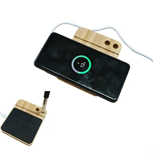 Bamboo Wireless Charger With Pen Holder And Phone Stand - Bamboo Wireless Charger With Pen Holder And Phone Stand - Image 1 of 4