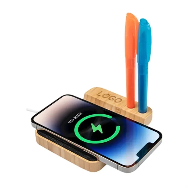 Bamboo Wireless Charger With Pen Holder And Phone Stand - Bamboo Wireless Charger With Pen Holder And Phone Stand - Image 2 of 4