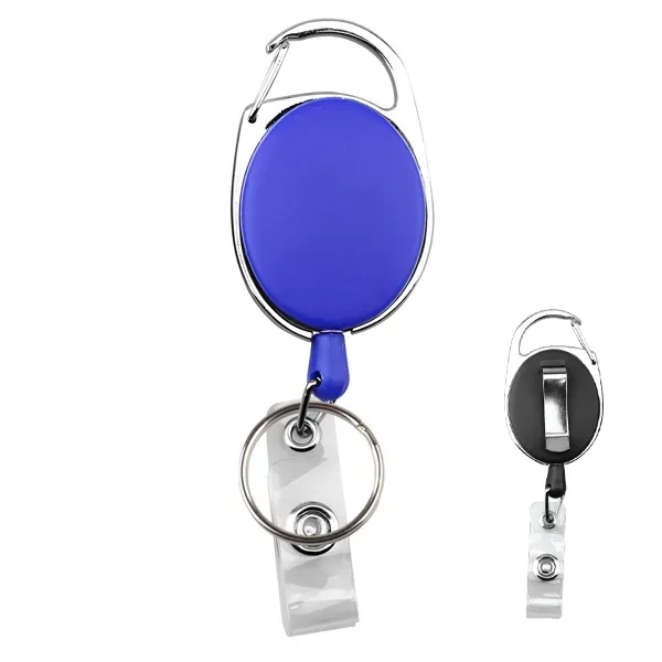 Oval retractable carabiner badge holder w/ key ring and clip - Oval retractable carabiner badge holder w/ key ring and clip - Image 1 of 4