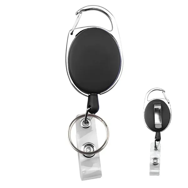 Oval retractable carabiner badge holder w/ key ring and clip - Oval retractable carabiner badge holder w/ key ring and clip - Image 2 of 4