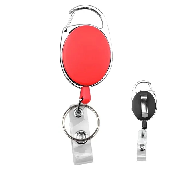 Oval retractable carabiner badge holder w/ key ring and clip - Oval retractable carabiner badge holder w/ key ring and clip - Image 3 of 4