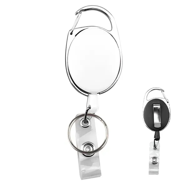 Oval retractable carabiner badge holder w/ key ring and clip - Oval retractable carabiner badge holder w/ key ring and clip - Image 4 of 4