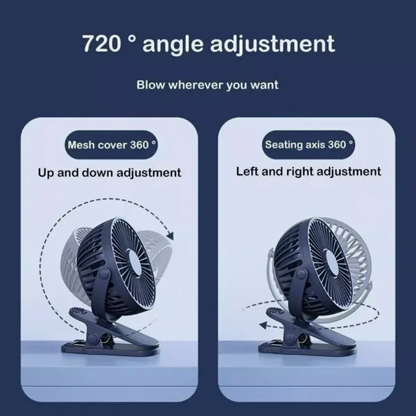 4 Inch USB Rechargeable Clip On Fan - 4 Inch USB Rechargeable Clip On Fan - Image 2 of 4