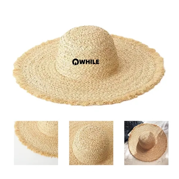 Wide brimmed raffia straw hat