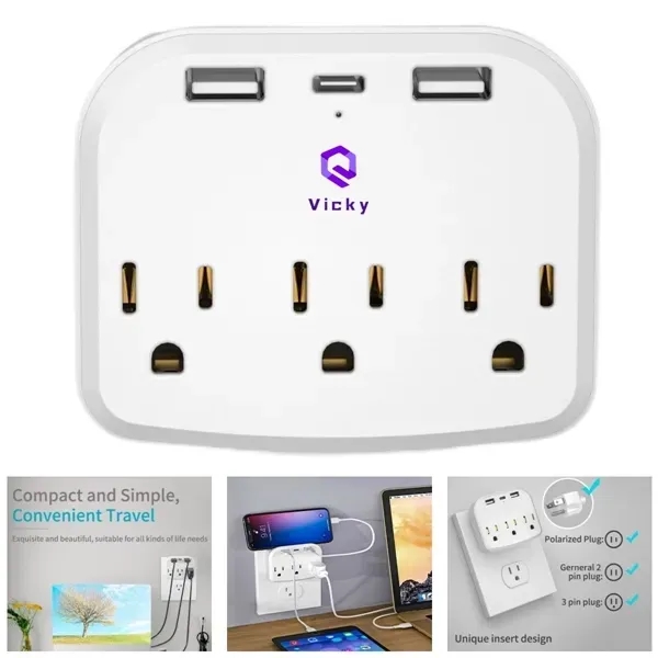 3-Outlet Extender With 3 Usb Power Strip - 3-Outlet Extender With 3 Usb Power Strip - Image 0 of 4
