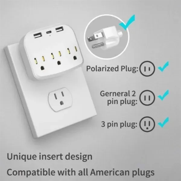 3-Outlet Extender With 3 Usb Power Strip - 3-Outlet Extender With 3 Usb Power Strip - Image 1 of 4