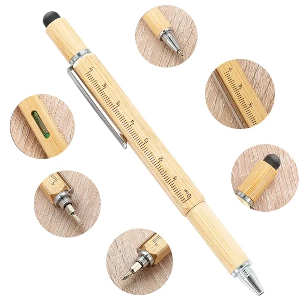 6 in 1 Multi functional bamboo tool pen - 6 in 1 Multi functional bamboo tool pen - Image 0 of 5