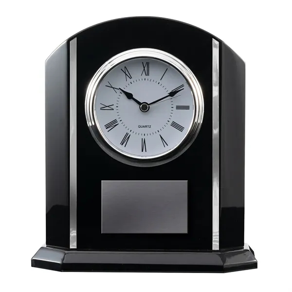 Black and Silver Piano Finish Desk Clock - Black and Silver Piano Finish Desk Clock - Image 1 of 2
