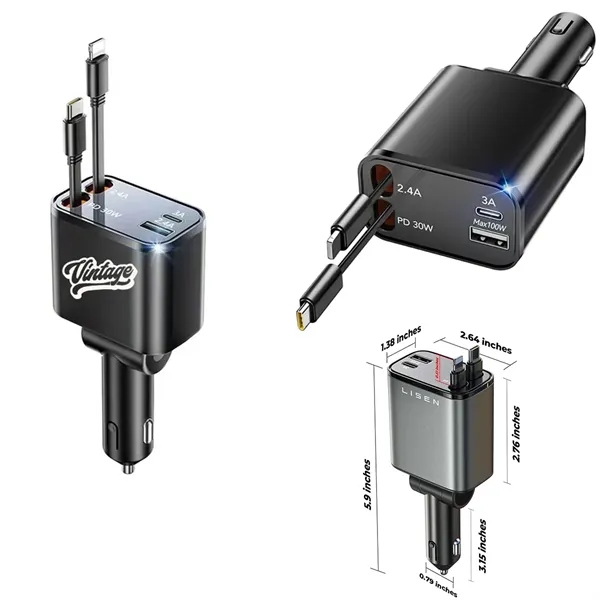 Retractable 4 in 1 Cell Phone Automobile Chargers - Retractable 4 in 1 Cell Phone Automobile Chargers - Image 0 of 1