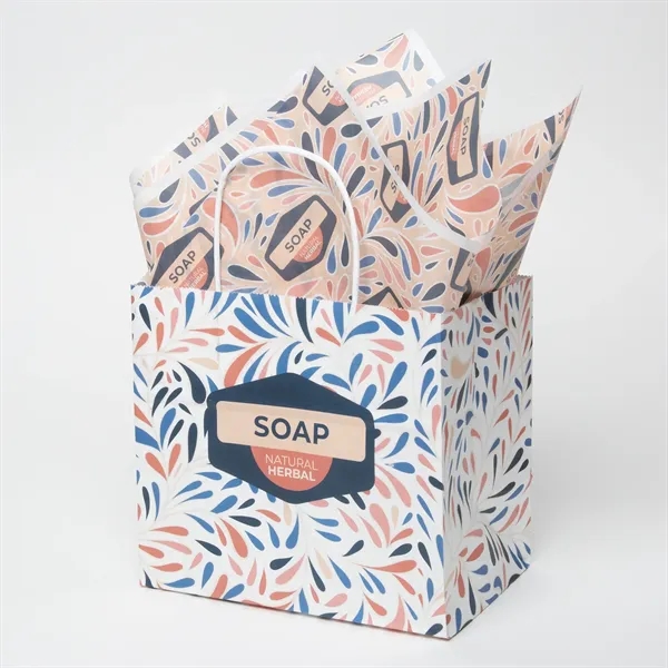 Short White Handle Shoppers with Tissue Paper Bundle - Short White Handle Shoppers with Tissue Paper Bundle - Image 1 of 3