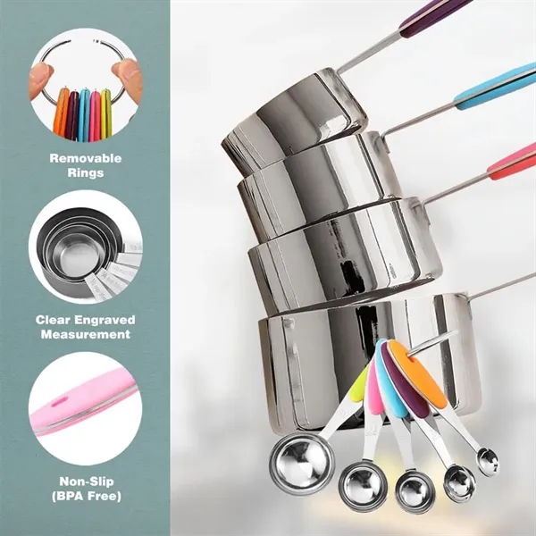 5 In 1 Measuring Cups And Spoons Set With Silicone Handles - 5 In 1 Measuring Cups And Spoons Set With Silicone Handles - Image 1 of 2