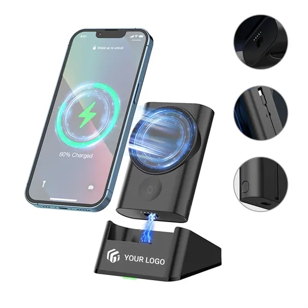 5000mAh 3 in 1 magnetic wireless charging mobile power bank - 5000mAh 3 in 1 magnetic wireless charging mobile power bank - Image 0 of 4