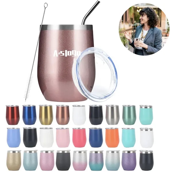 12 OZ Wine Tumbler with Lid and Straw - 12 OZ Wine Tumbler with Lid and Straw - Image 0 of 4