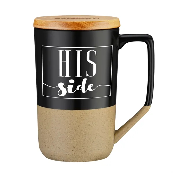 15 oz. Two Tone Ceramic Mug with wood Lid - 15 oz. Two Tone Ceramic Mug with wood Lid - Image 1 of 4