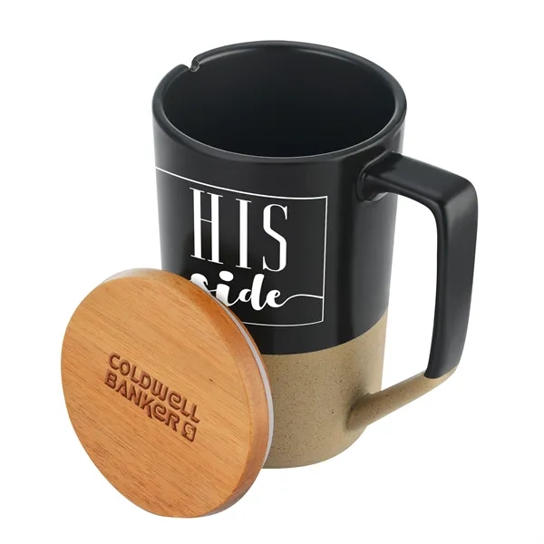 15 oz. Two Tone Ceramic Mug with wood Lid - 15 oz. Two Tone Ceramic Mug with wood Lid - Image 2 of 4