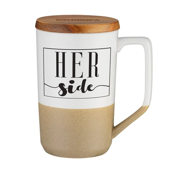15 oz. Two Tone Ceramic Mug with wood Lid - 15 oz. Two Tone Ceramic Mug with wood Lid - Image 3 of 4