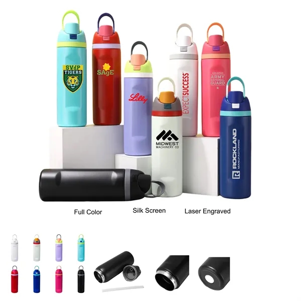 24/32 oz Insulated Stainless Steel Water Bottle Straw Cup - 24/32 oz Insulated Stainless Steel Water Bottle Straw Cup - Image 0 of 11