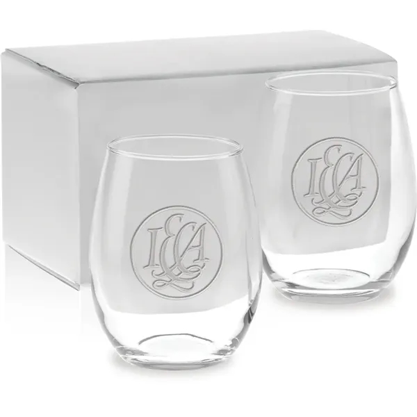 15 oz. Stemless White Wine Gift Set - Etched - 15 oz. Stemless White Wine Gift Set - Etched - Image 0 of 1