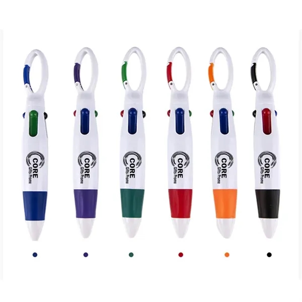 Four Color Ink Carabiner Shuttle Pens - Four Color Ink Carabiner Shuttle Pens - Image 0 of 2