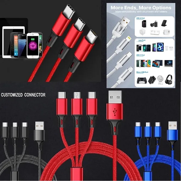 Nylon Braided  Multi Charging Cable With Customized Connect - Nylon Braided  Multi Charging Cable With Customized Connect - Image 1 of 1