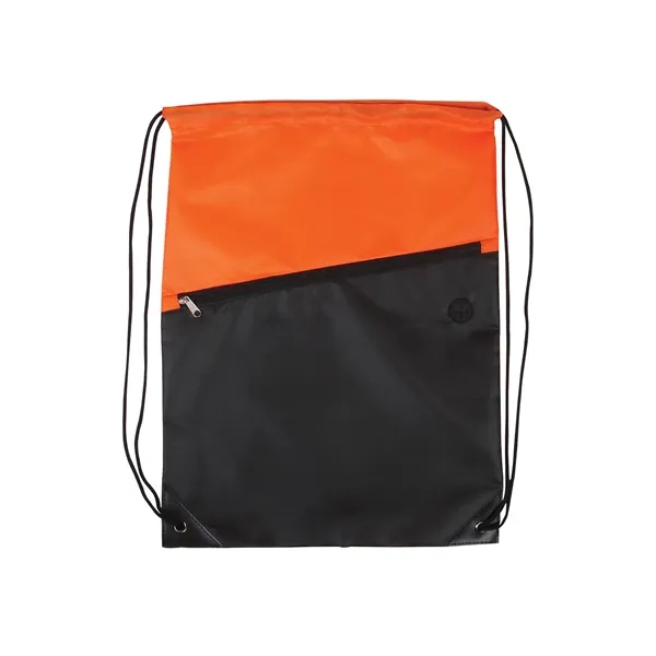 Two-Tone Poly Drawstring Backpack With Zipper - Two-Tone Poly Drawstring Backpack With Zipper - Image 8 of 9