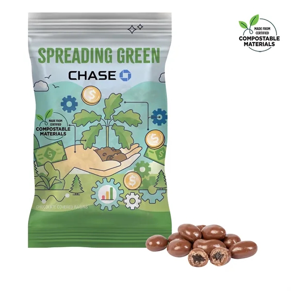 4oz ECO-Digibag, Compostable & Full Color, Chocolate Raisins - 4oz ECO-Digibag, Compostable & Full Color, Chocolate Raisins - Image 0 of 1