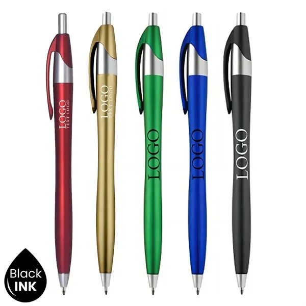 Plastic Ballpoint Click Pen with Metallic Accent - Plastic Ballpoint Click Pen with Metallic Accent - Image 0 of 6