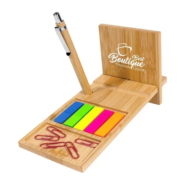 Bamboo Desk Organizer with Phone Stand and Sticky Notes - Bamboo Desk Organizer with Phone Stand and Sticky Notes - Image 0 of 4