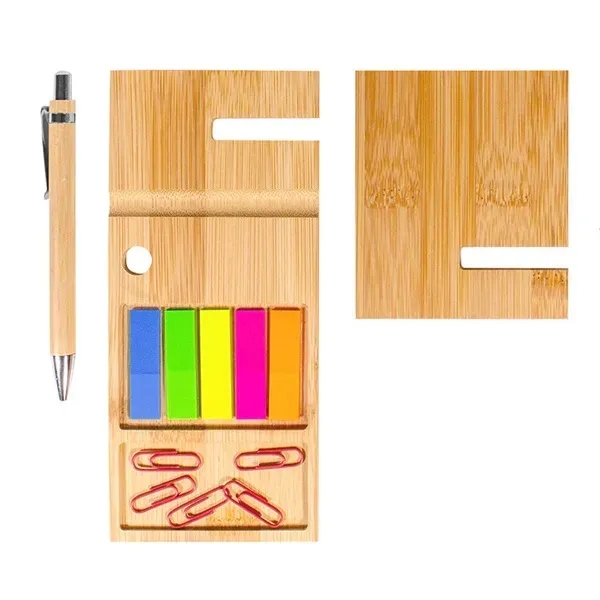 Bamboo Desk Organizer with Phone Stand and Sticky Notes - Bamboo Desk Organizer with Phone Stand and Sticky Notes - Image 1 of 4
