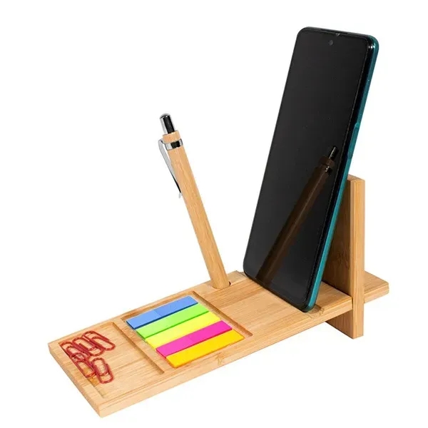 Bamboo Desk Organizer with Phone Stand and Sticky Notes - Bamboo Desk Organizer with Phone Stand and Sticky Notes - Image 2 of 4