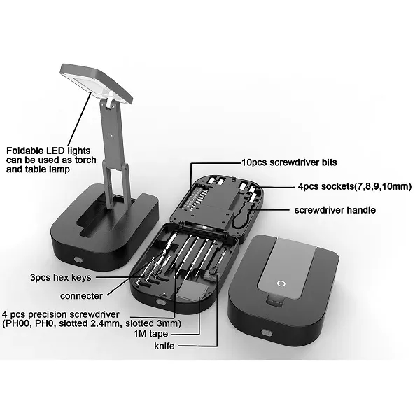 Compact Tool Kit with Foldable LED Work Lamp - Compact Tool Kit with Foldable LED Work Lamp - Image 1 of 4