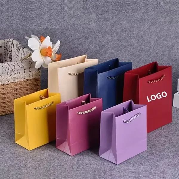 Paper Gift Bags with Cotton Handle 5 1/8" x 6  3/8" x 2 3/4" - Paper Gift Bags with Cotton Handle 5 1/8" x 6  3/8" x 2 3/4" - Image 0 of 1