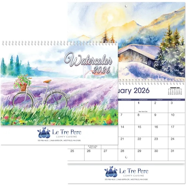 Water Color Spiral Wall Calendar
