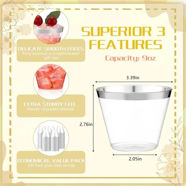 9oz Clear Wedding Party Cocktail Gold Rimmed Plastic Cup - 9oz Clear Wedding Party Cocktail Gold Rimmed Plastic Cup - Image 1 of 4