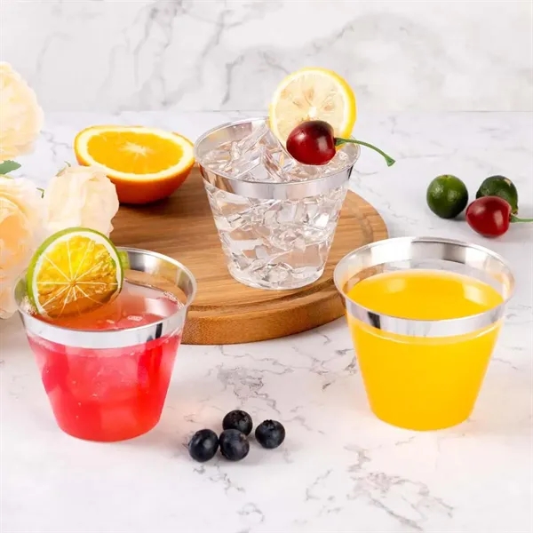 9oz Clear Wedding Party Cocktail Gold Rimmed Plastic Cup - 9oz Clear Wedding Party Cocktail Gold Rimmed Plastic Cup - Image 3 of 4