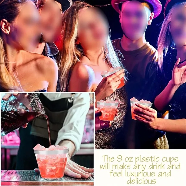 9oz Clear Wedding Party Cocktail Gold Rimmed Plastic Cup - 9oz Clear Wedding Party Cocktail Gold Rimmed Plastic Cup - Image 4 of 4