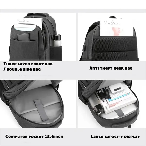 Travel Business Backpack with USB Charging Port - Travel Business Backpack with USB Charging Port - Image 3 of 4