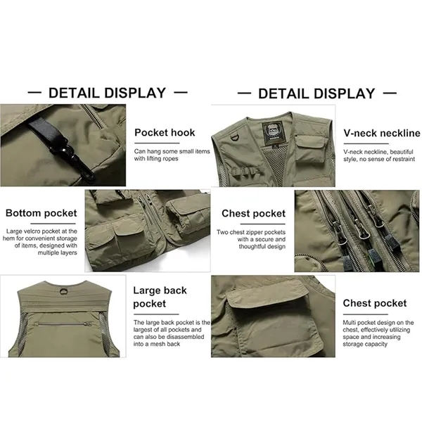 Outdoor Safari Fishing Casual Vest Jacket with Multi Pockets - Outdoor Safari Fishing Casual Vest Jacket with Multi Pockets - Image 3 of 3