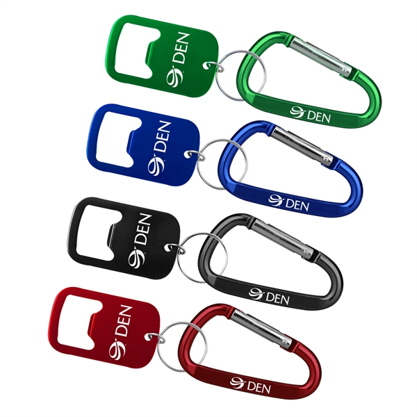 Metal Bottle Opener with Key Ring and Carabiner - Metal Bottle Opener with Key Ring and Carabiner - Image 0 of 4