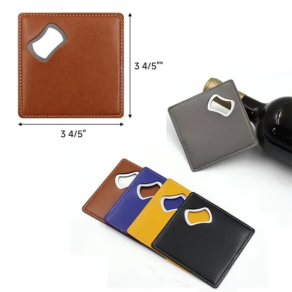 Leather Bottle Opener Square Coaster - Leather Bottle Opener Square Coaster - Image 1 of 13