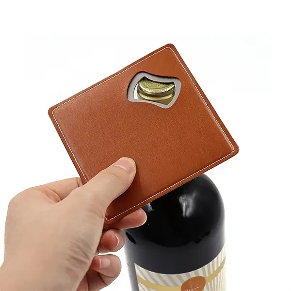 Leather Bottle Opener Square Coaster - Leather Bottle Opener Square Coaster - Image 4 of 13