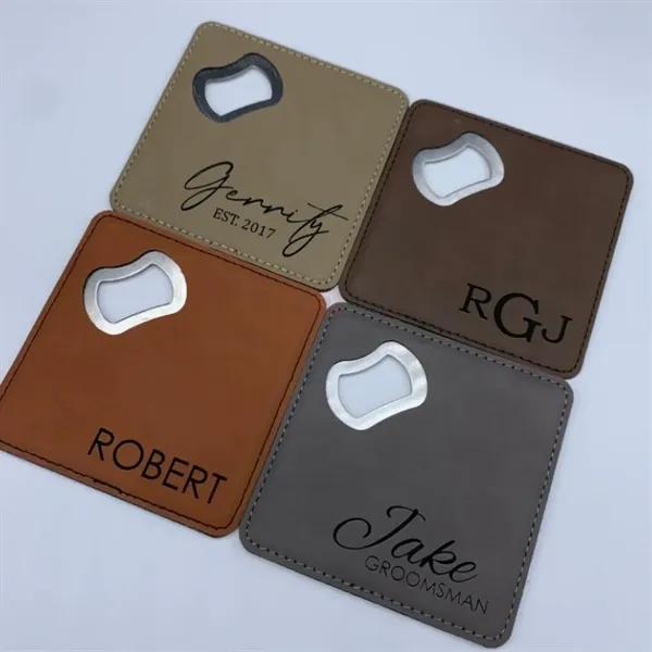 Leather Bottle Opener Square Coaster - Leather Bottle Opener Square Coaster - Image 12 of 13