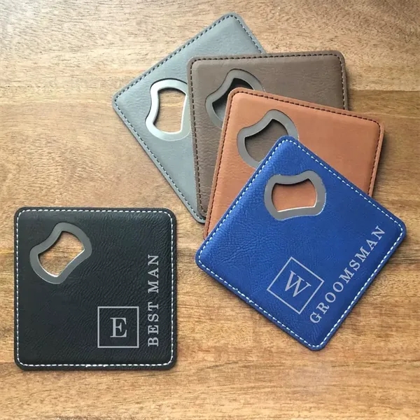 Leather Bottle Opener Square Coaster - Leather Bottle Opener Square Coaster - Image 13 of 13