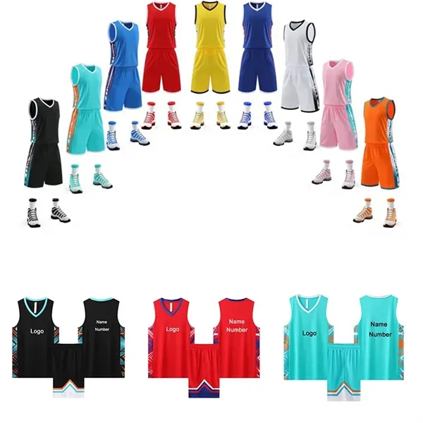 Boys Basketball Uniform V-Collar Jersey and Short - Boys Basketball Uniform V-Collar Jersey and Short - Image 0 of 4