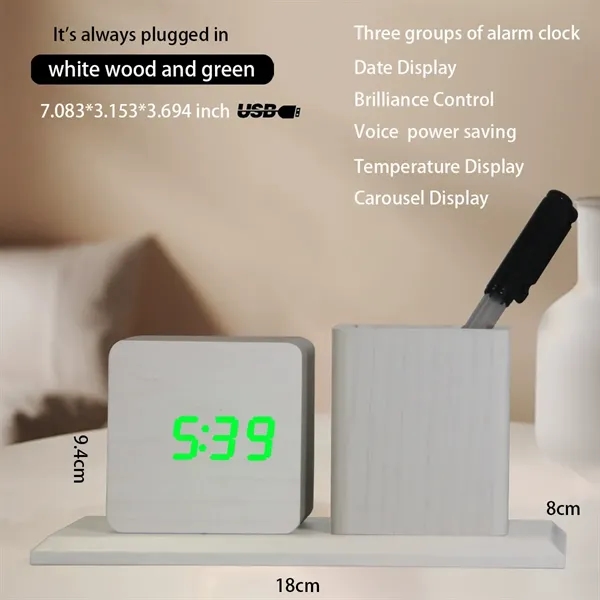 LED Wooden Clock with Pen Holder - LED Wooden Clock with Pen Holder - Image 8 of 14