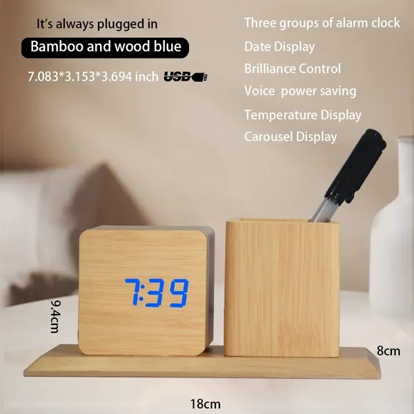 LED Wooden Clock with Pen Holder - LED Wooden Clock with Pen Holder - Image 13 of 14